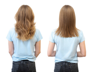 Sick, cut and healthy hair care keratin. Before and after treatment.
