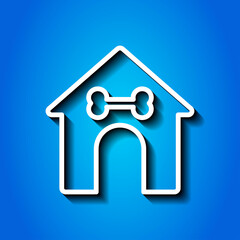 Doghouse simple icon vector. Flat design. White icon with shadow on blue background.ai