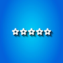 Five stars, rate simple icon vector. Flat design. White icon with shadow on blue background.ai