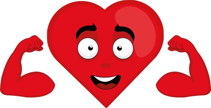 Vector character illustration of a cartoon heart showing the biceps