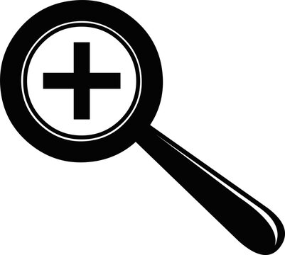 Vector icon illustration of a magnifying glass with a plus sign, zoom in image