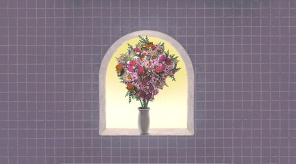 A Seashell and a window. Concept idea of summer and sea. minimal 3d illustration. surreal art. conceptual artwork. painting