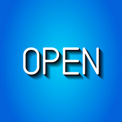 Open simple icon vector. Flat design. White icon with shadow on blue background.ai