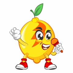 cute lemon fruit mascot character illustration logo icon vector being singer