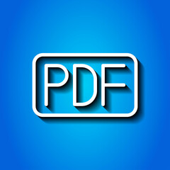 PDF simple icon vector. Flat design. White icon with shadow on blue background.ai