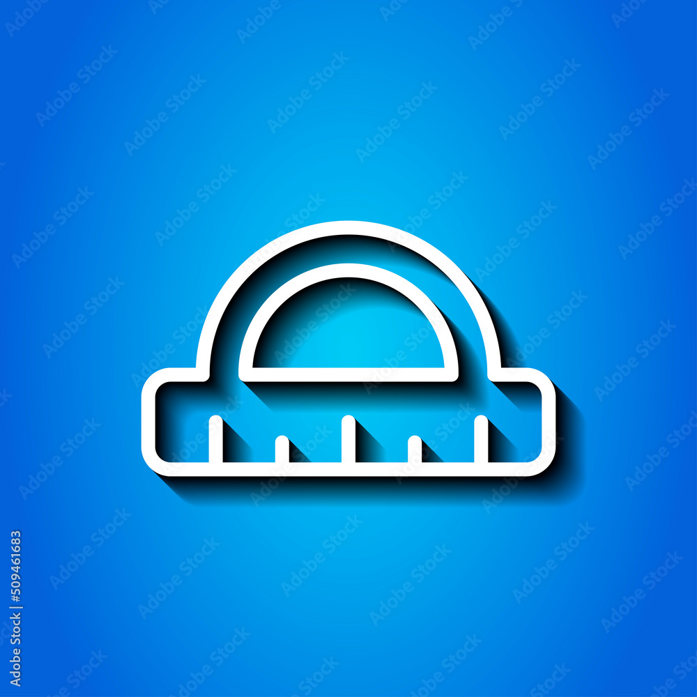 Poster protactor, ruler simple icon vector. flat design. white icon with shadow on blue background.ai