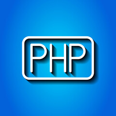 PHP simple icon vector. Flat design. White icon with shadow on blue background.ai