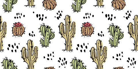 cute hand-drawn seamless pattern with cactus