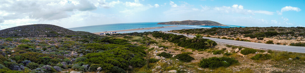 Beautiful panoramic view of the kiss of two seas on the island of Rhodes in Greece.
