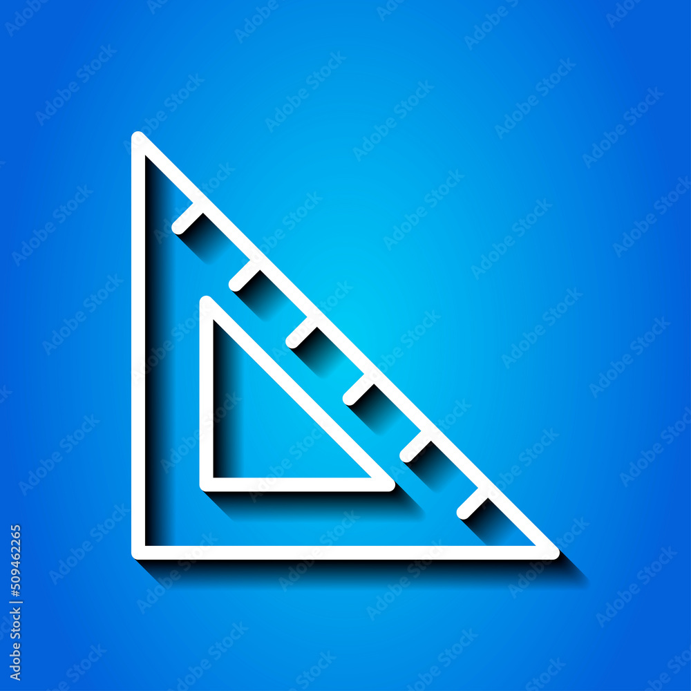 Poster triangle ruler simple icon vector. flat design. white icon with shadow on blue background.ai