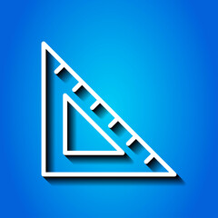 Triangle ruler simple icon vector. Flat design. White icon with shadow on blue background.ai