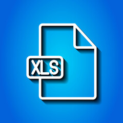 XLS file simple icon vector. Flat design. White icon with shadow on blue background.ai