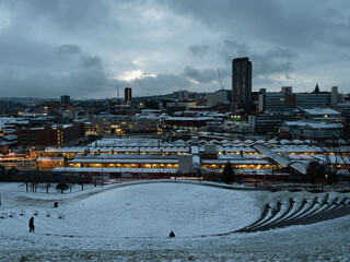 Sheffield cityscape at dusk