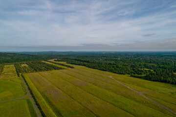 Large open field in rural town