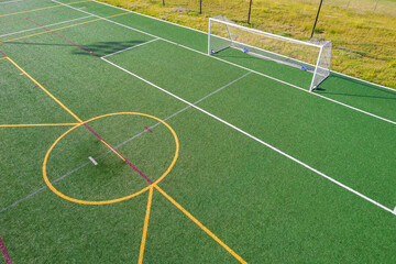 Soccer net goal line from an elevated view