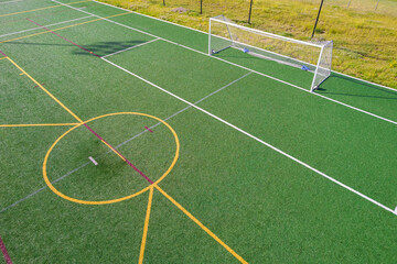 Fototapeta premium Soccer net goal line from an elevated view