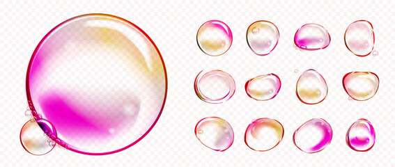 Set of Rainbow Water Bubbles. Transparent Isolated Realistic Design Elements. Can be used with any Background.