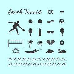 Beach tennis design elements set.