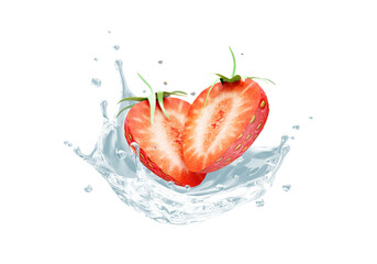 Strawberry with Water Splash on white background