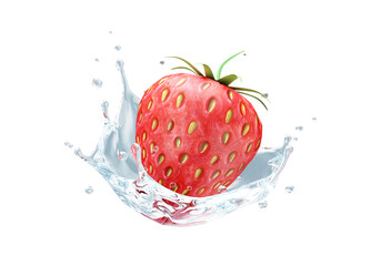 Strawberry with Water Splash on white background