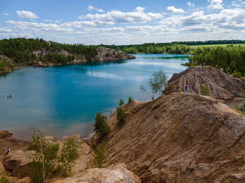 A Man-made Lake And Hills At The Site Of Brown Coal Mining In The Tula Region Of Russia.