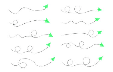 Set of dashed line air plane route, flat design