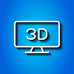 3D, TV simple icon vector. Flat design. White icon with shadow on blue background