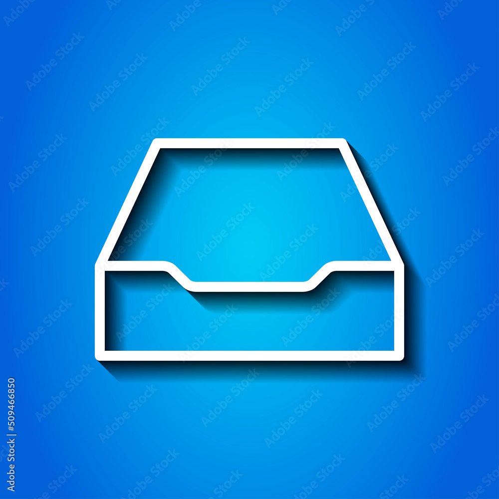 Poster archive storage, empty simple icon, vector. flat design. white icon with shadow on blue background