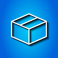 Box icon, vector. Flat design. White icon with shadow on blue background