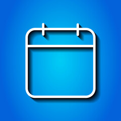 Calendar simple icon, vector. Flat design. White icon with shadow on blue background