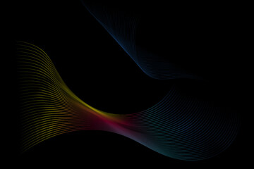 Colorful abstract wave lines flowing on a black background ideal for technology, music, science and the digital world.