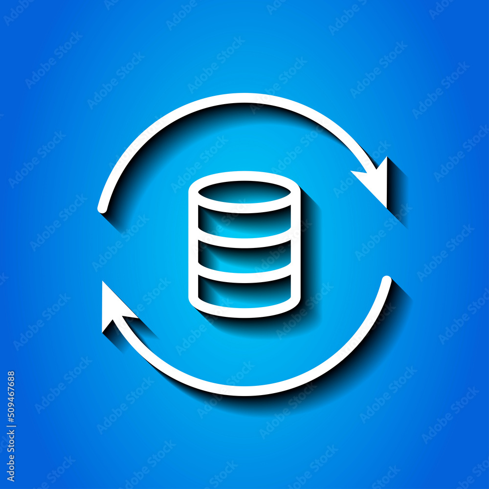 Poster database simple icon, vector. flat design. white icon with shadow on blue background