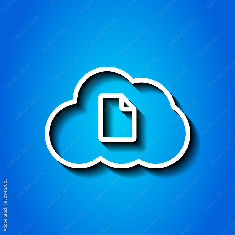 Poster document, cloud simple icon vector. flat design. white icon with shadow on blue background