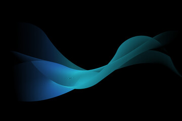 Turquoise blue abstract wave lines flowing horizontally on a black background, ideal for technology, music, science and the digital world.