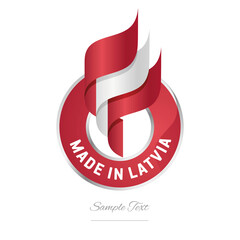 Made in Latvia Abstract wavy flag torch flame red white modern ribbon strip logo icon vector
