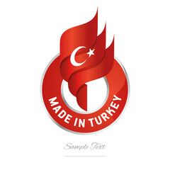Obraz premium Made in Turkey Abstract wavy flag torch flame red white modern ribbon strip logo icon vector