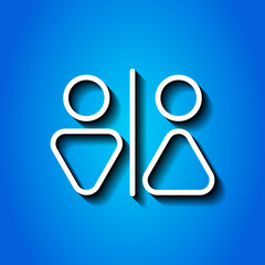 Man, woman, wc simple icon vector. Flat design. White icon with shadow on blue background