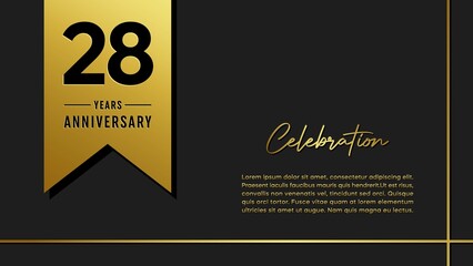 Fototapeta na wymiar 28 years anniversary logo with golden ribbon for booklet, leaflet, magazine, brochure poster, banner, web, invitation or greeting card. Vector illustrations.
