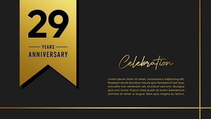 29 years anniversary logo with golden ribbon for booklet, leaflet, magazine, brochure poster, banner, web, invitation or greeting card. Vector illustrations.