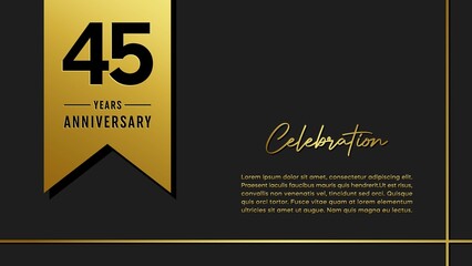 45 years anniversary logo with golden ribbon for booklet, leaflet, magazine, brochure poster, banner, web, invitation or greeting card. Vector illustrations.