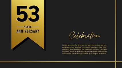 53 years anniversary logo with golden ribbon for booklet, leaflet, magazine, brochure poster, banner, web, invitation or greeting card. Vector illustrations.