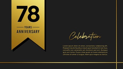 78 years anniversary logo with golden ribbon for booklet, leaflet, magazine, brochure poster, banner, web, invitation or greeting card. Vector illustrations.