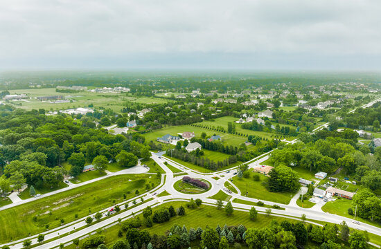 An aerial view of a roundabout