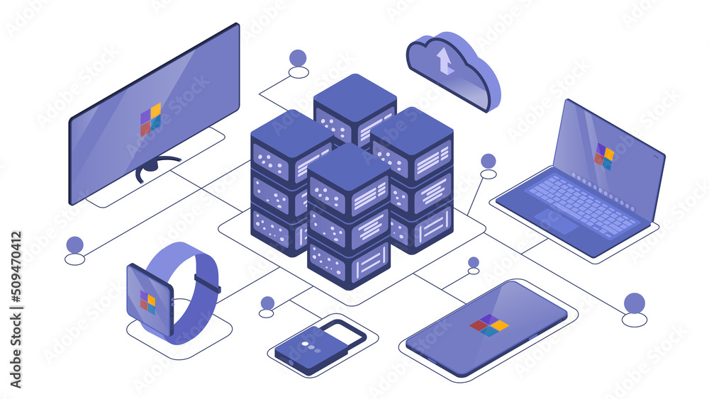 Poster cloud data storage concept. digital service for storing and managing information. network server for