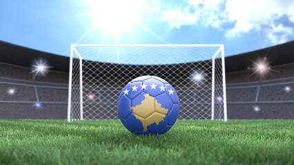 Soccer ball in flag colors on a bright sunny stadium background. Kosovo. 3D image
