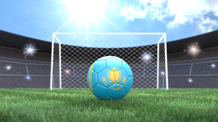 Soccer ball in flag colors on a bright sunny stadium background. Kazakhstan. 3D image
