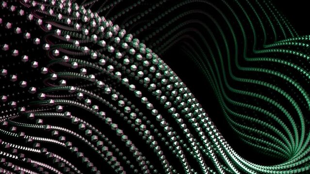 Bright loop.Design.A black background on which a large loop made of roundels in animation moves in different directions and changes colors.