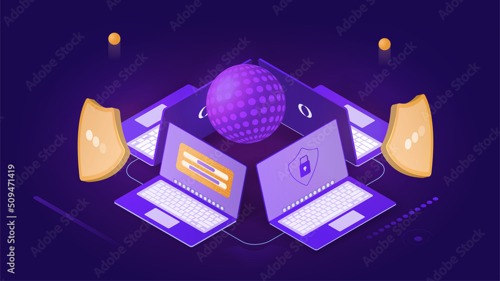 Poster data security concept. digital system for protecting personal information from hacker attacks and fr