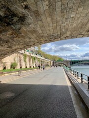 Under the bridge over Seine river in Paris, France