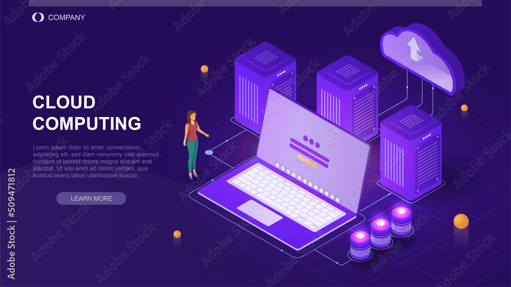 Poster cloud computing concept. digital database for storing and transmitting information. online server or
